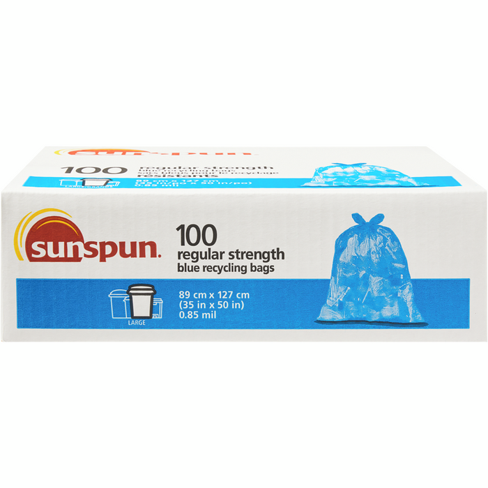 Blue Recycling Bags, Regular Strength 100 EA.