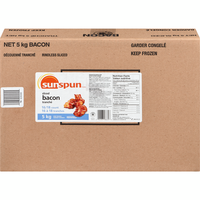 Sliced Bacon 5 kg - Sunspun - Canadian Distributor