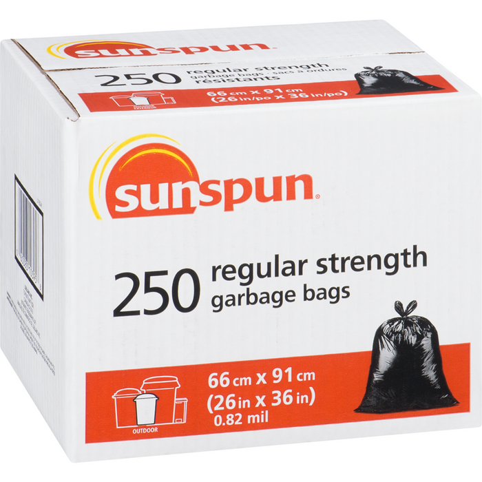 Regular Strength Outdoor Garbage Bags 250 ea -Sunspun - Canadian Distributor