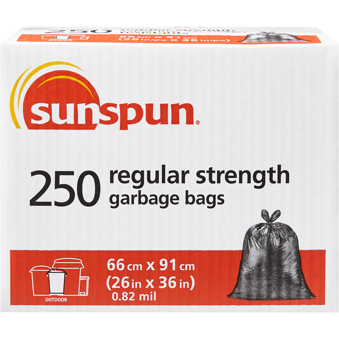 Regular Strength Outdoor Garbage Bags 250 ea -Sunspun - Canadian Distributor