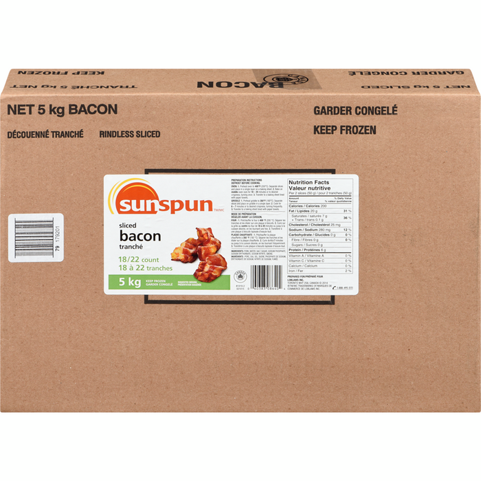 Sliced Bacon   - 5 kg - Sunspun - Canadian Distributor