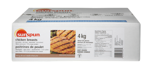 Chicken Breasts, Frozen 4 KG-  Sunspun - Canadian Distributor