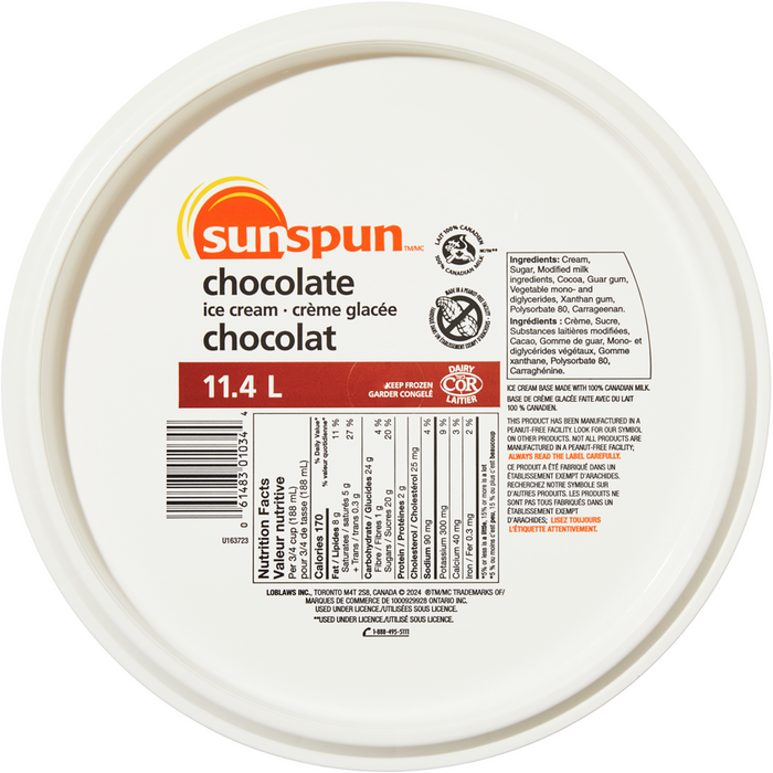 Chocolate Ice Cream 11.4L-  Sunspun - Canadian Distributor.