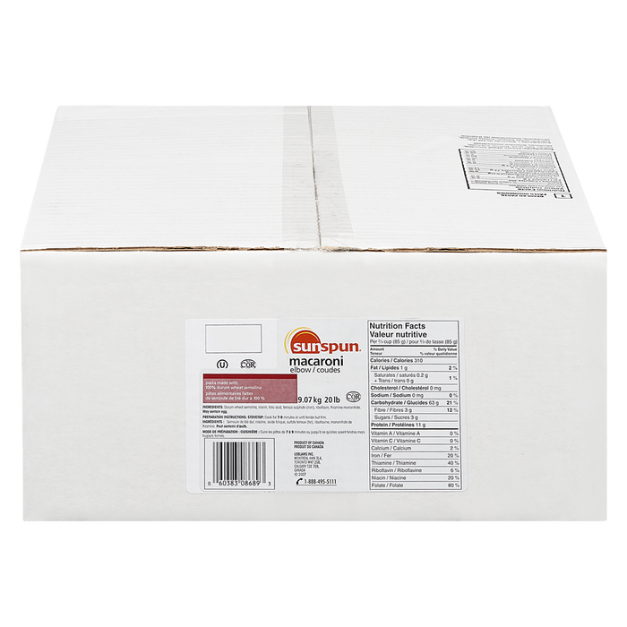 Elbow Macaroni Pasta -9.07KG- Sunspun - Canadian Distributor.