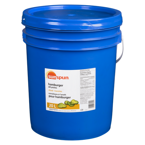Hamburger Sliced Dill Pickles 20 L - Sunspun - Canadian Distributor.