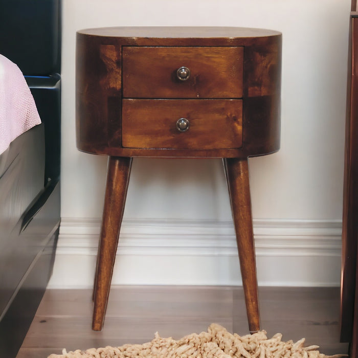 Mini Chestnut Rounded Bedside Table