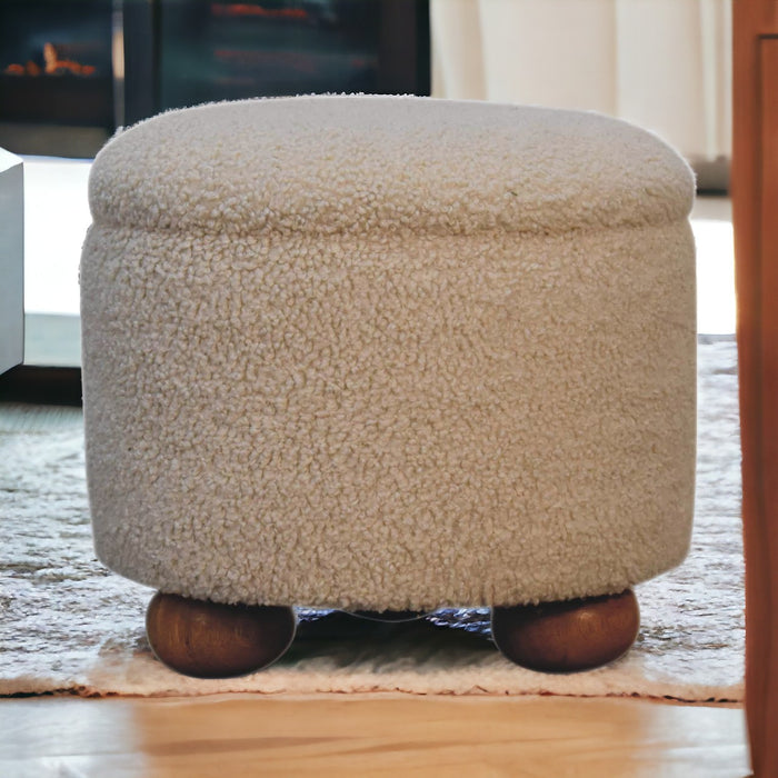 Cream Boucle Storage Footstool