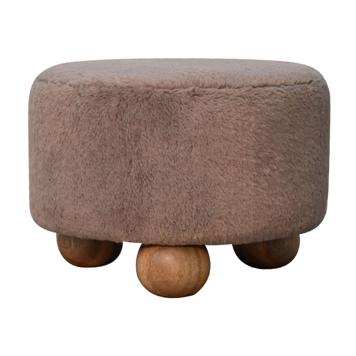 Mocha Faux Fur Round Ball Footstool