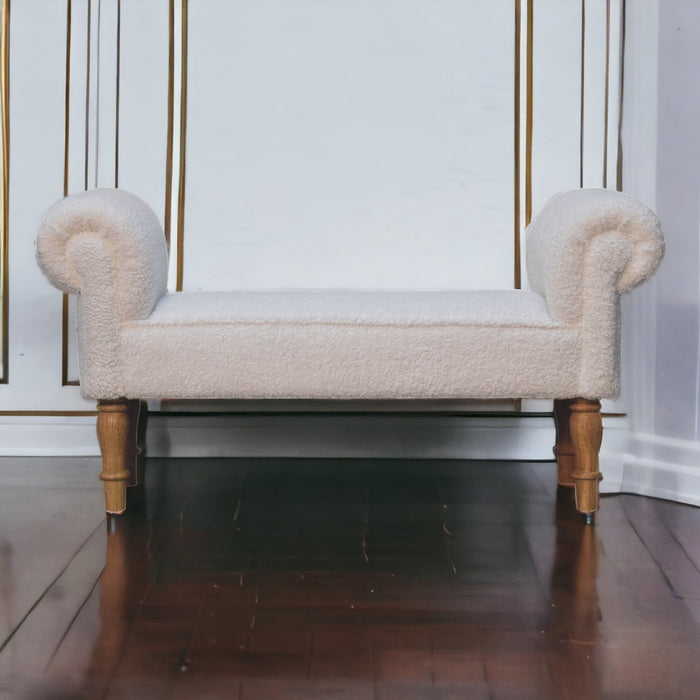 White Boucle Bedroom Bench