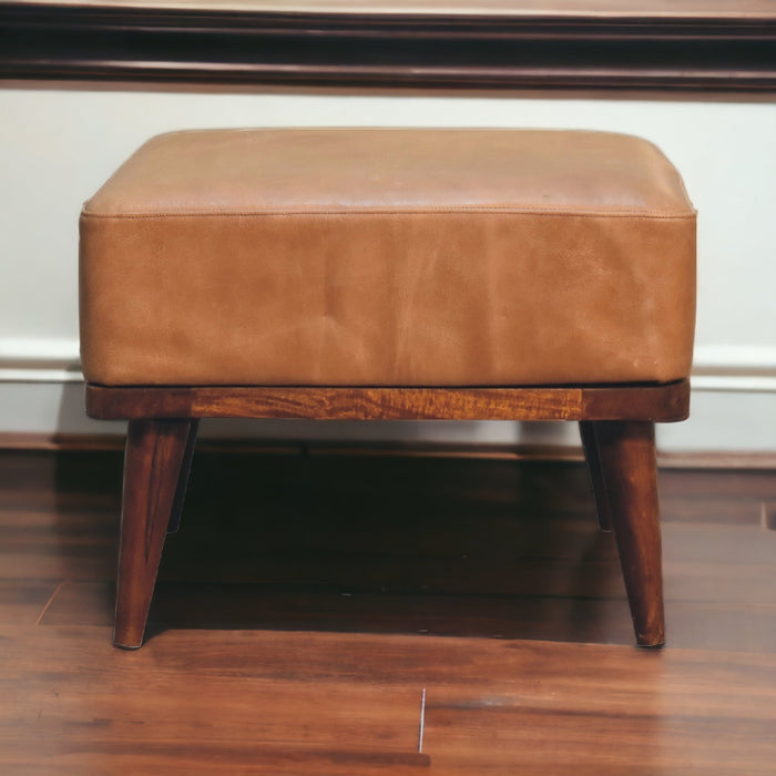 Tan Buffalo Leather Tan Footstool