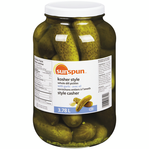 Kosher Style Whole Dill Pickles With Garlic 3.78 L -  Sunspun - Canadian Distributor