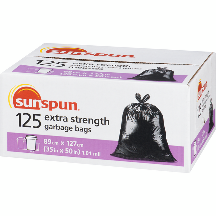Large Extra Strength Garbage Bags 125 EA-  Sunspun - Canadian Distributor