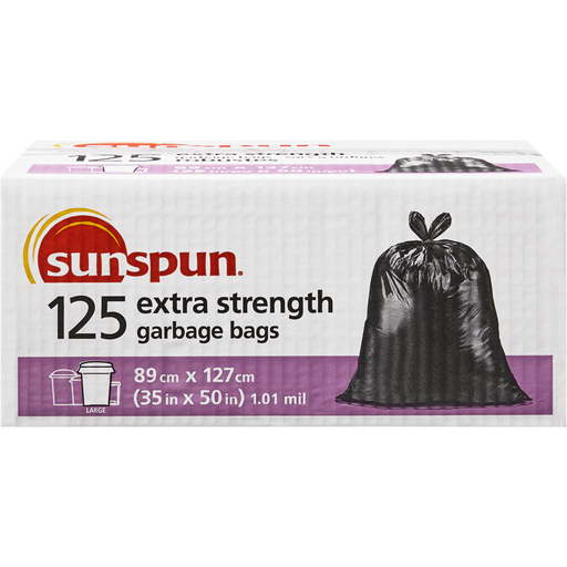 Large Extra Strength Garbage Bags 125 EA-  Sunspun - Canadian Distributor