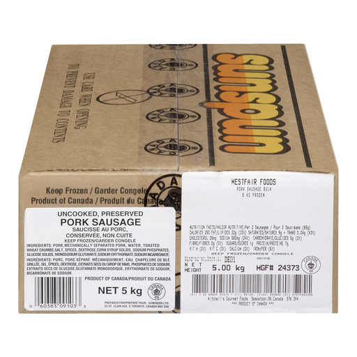Pork Sausage, Frozen, case 5 KG-  Sunspun - Canadian Distributor