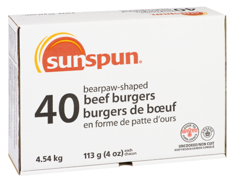 Beef Burgers, 4oz - 4.54 kg- Sunspun - Canadian Distributor