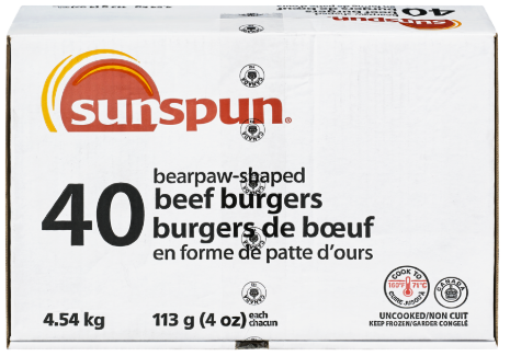 Beef Burgers, 4oz - 4.54 kg- Sunspun - Canadian Distributor