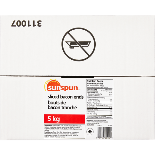 Sliced Bacon Ends 5 KG-  Sunspun - Canadian Distributor