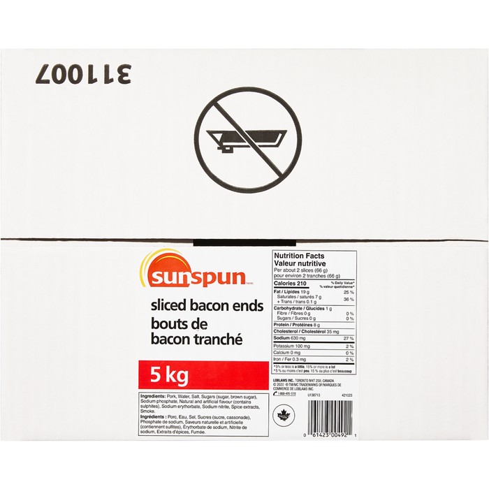 Sliced Bacon Ends 5 KG-  Sunspun - Canadian Distributor