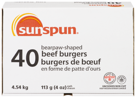 Beef Burgers, 4oz - 4.54 KG- Sunspun - Canadian Distributor
