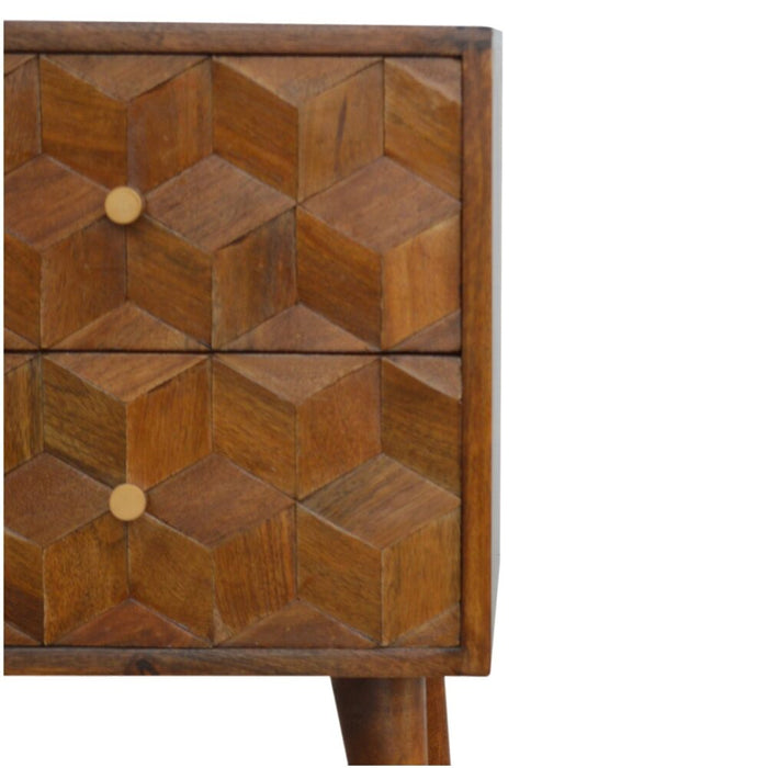 Chestnut Cube Carved Bedside